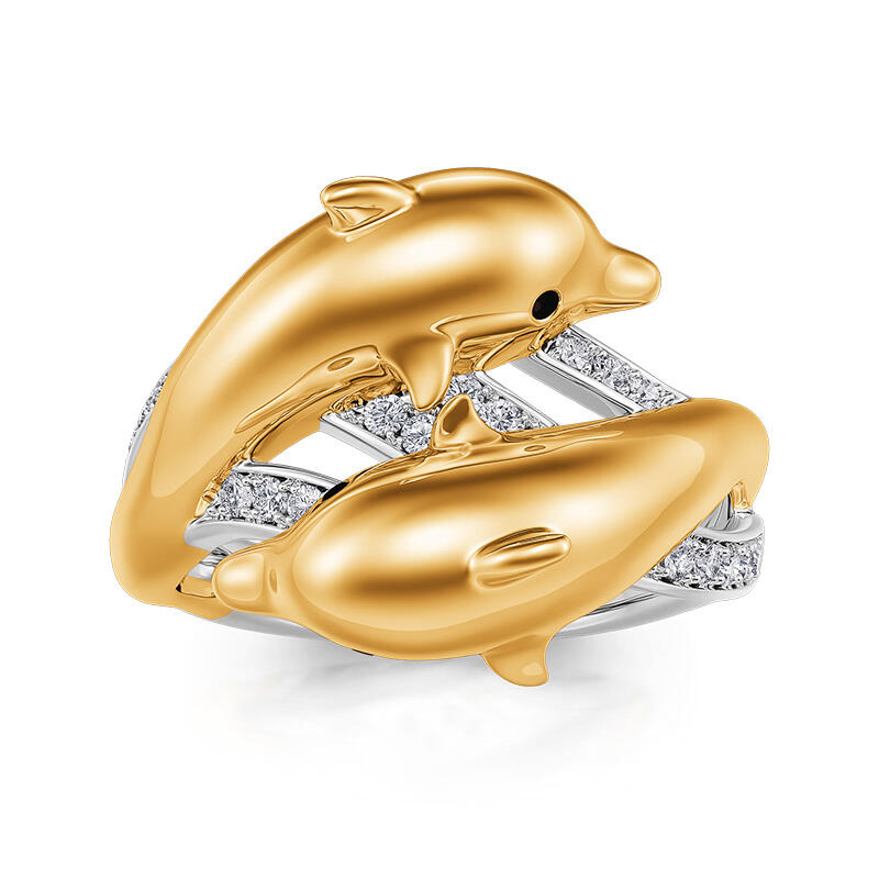 Jeulia "Golden Embrace" Two Dolphins Sterling Silver Ring