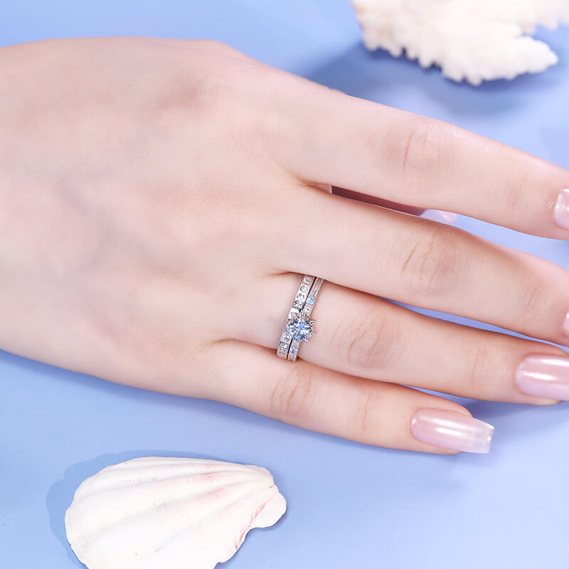 Jeulia Sun & Moon Phases Sterling Silver Ring Set