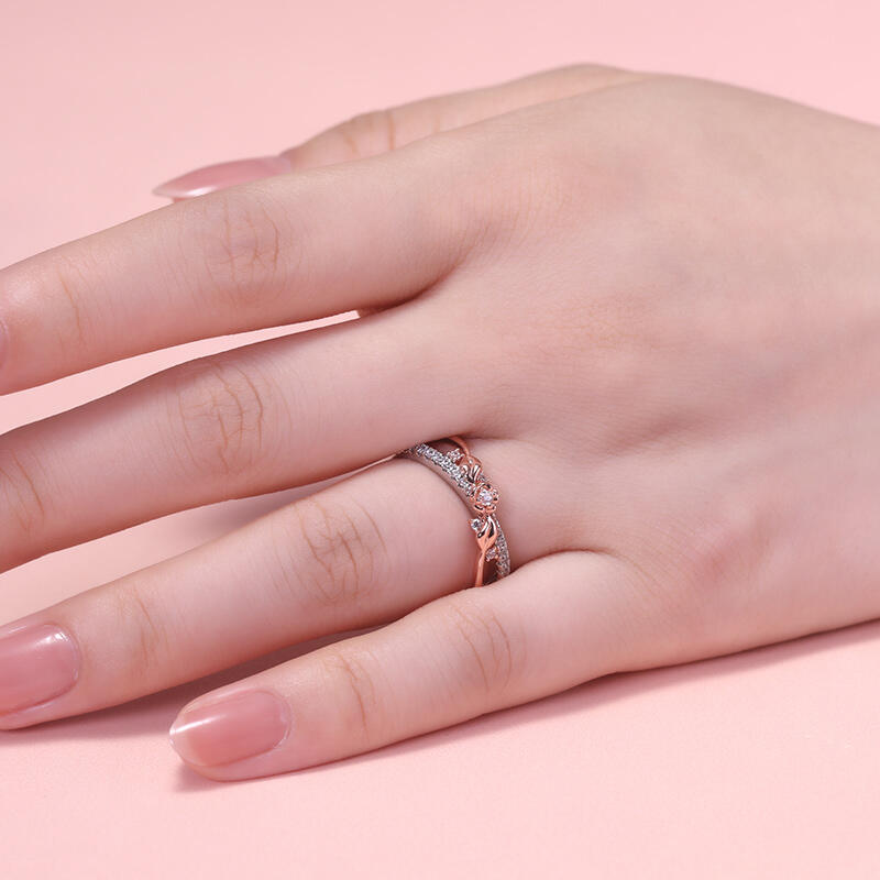 Jeulia Bague Modèle en croix Or rose Deux tons Fleurs enchevêtrées Argent Sterling