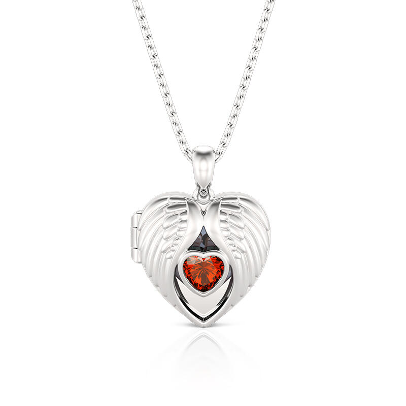 Jeulia Hjärtvingar Anpassat Födelsesten Fotohalsband Medaljong i Sterling Silver