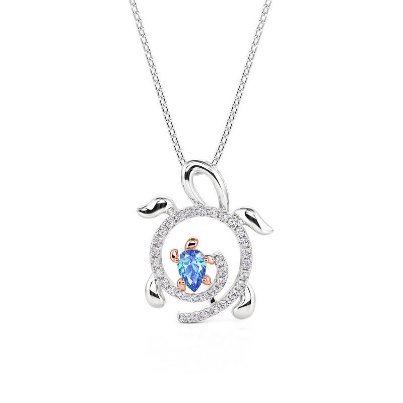 Jeulia Two Tone Parent Turtle Necklace with Birthstone