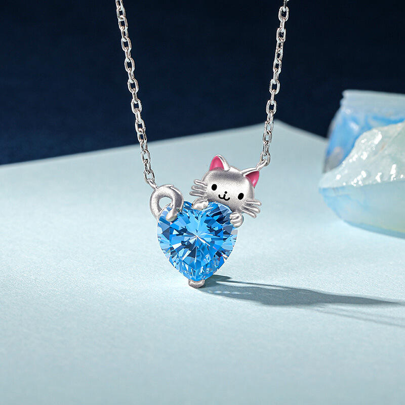 Jeulia Hug Me Collar con Corazón Lindo Gato de Plata de Ley