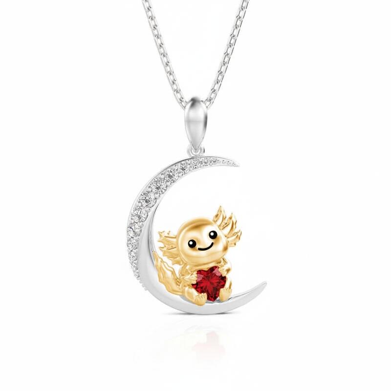 Jeulia Luna Astra Custom Moonlit Axolotl Heart Birthstone Necklace