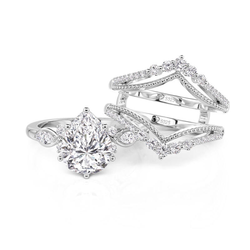 Jeullia Vintage Pear Cut V-Shaped Bridal Set Sterling Silver