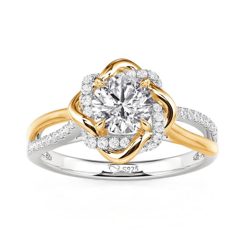 Jeulia Two Tone Love Knot Round Cut Engagement Ring