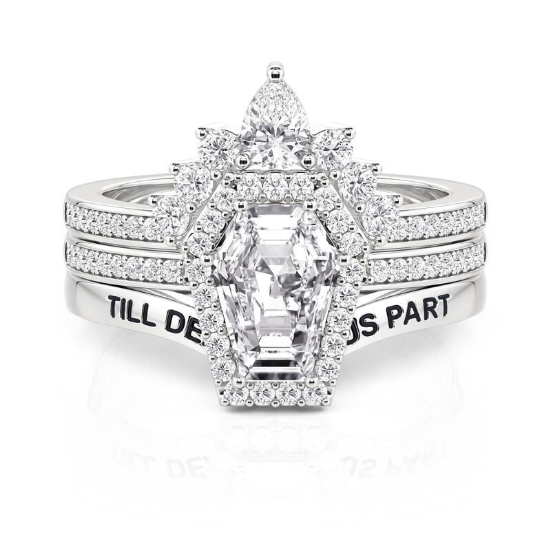 Jeulia Gothic Coffin Cut Halo Engagement Ring Set 3PCS
