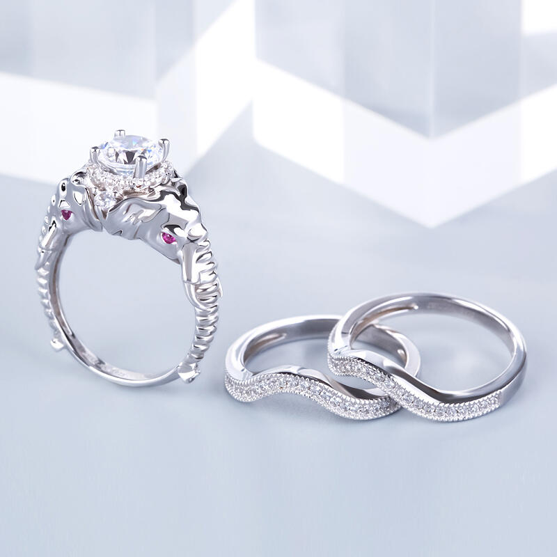 Jeulia 3PC Round Cut Sterling Silver Elephant Ring