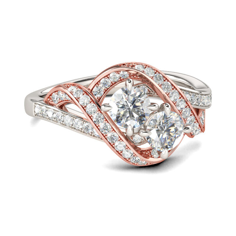 Jeulia Anillo Torcido De Plata De Ley Con Corte Redondo De Dos Piedras,