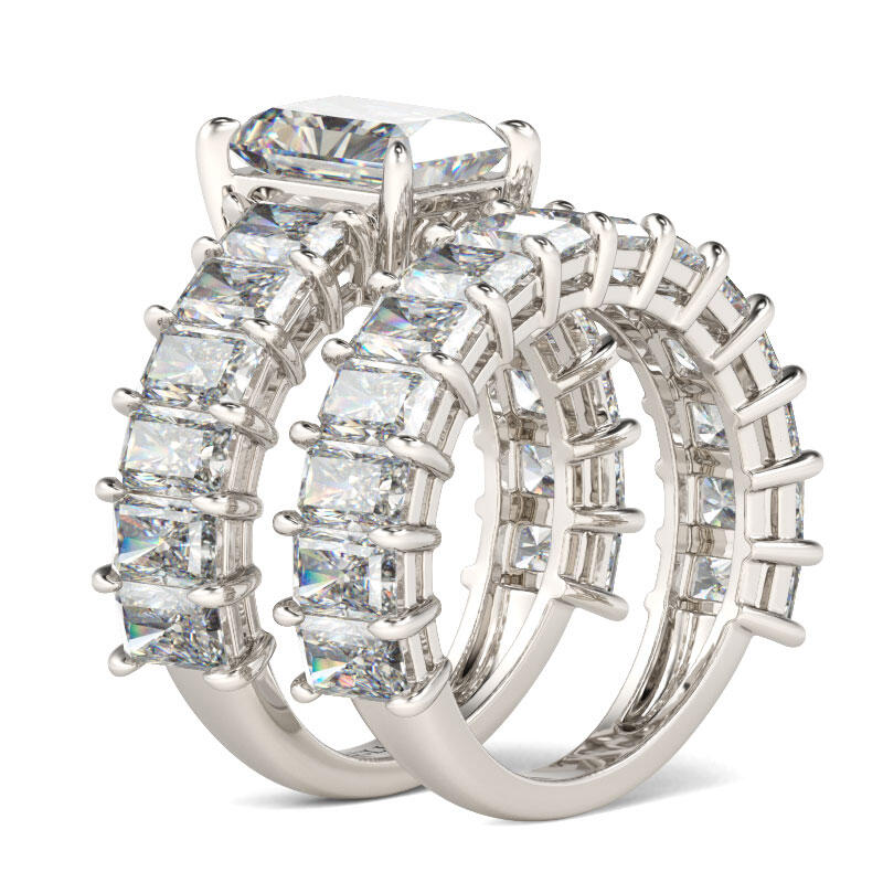 Jeulia Classic Radiant Cut Sterling Silver Ring Set