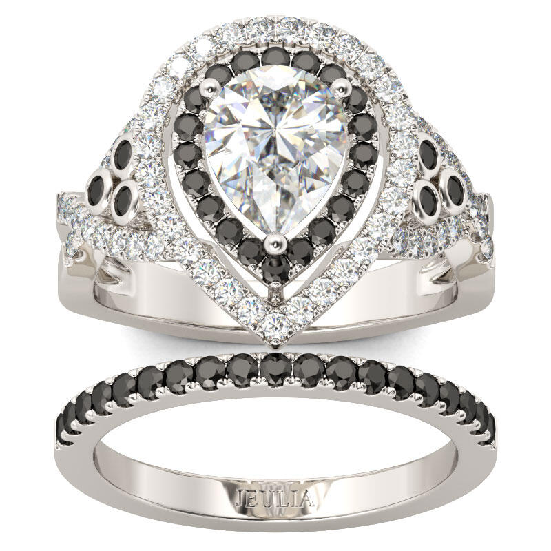 Jeulia Double Halo Pear Cut Sterling Silver Ring Set