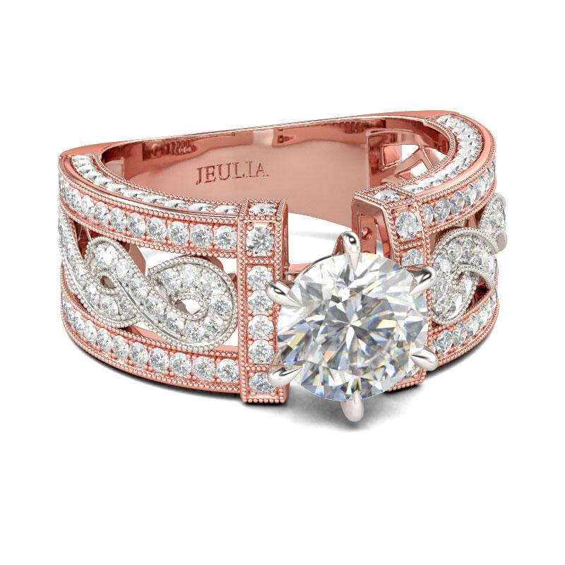 Jeulia Two Tone Twist Round Cut Sterling Silver Ring