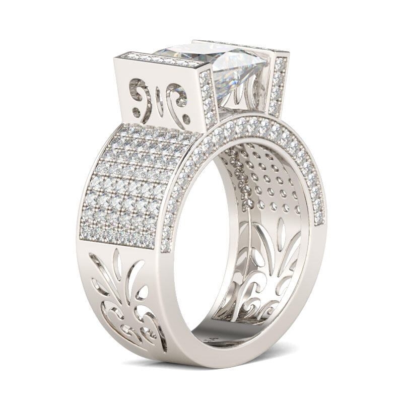 Jeulia Anillo Con Talla Princesa Ancho En Plata De Ley