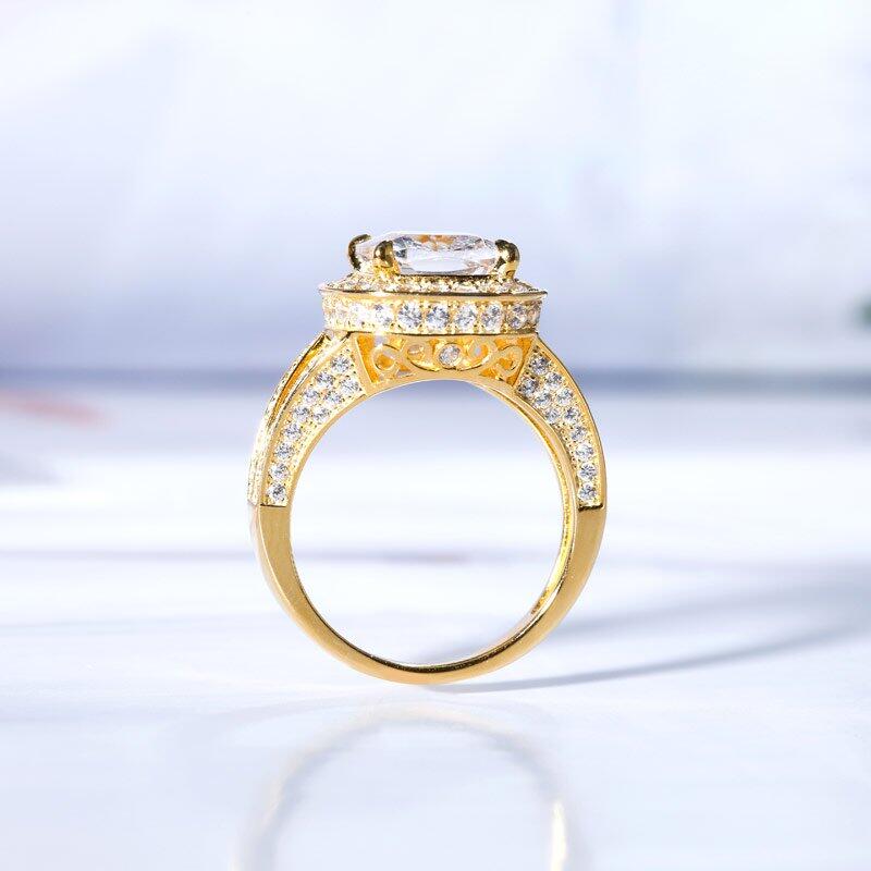 Jeulia Gold Tone Halo Cushion Cut Sterling Silver Ring