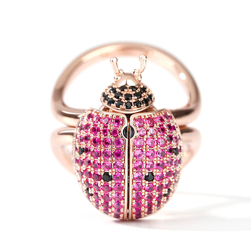 Jeulia "Flying Ladybug" Movable Sterling Silver Ring