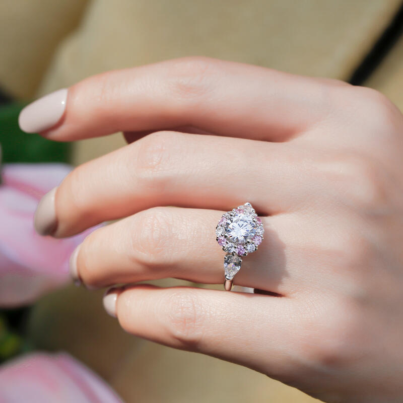 Jeulia Floral Round Cut Sterling Silver Ring