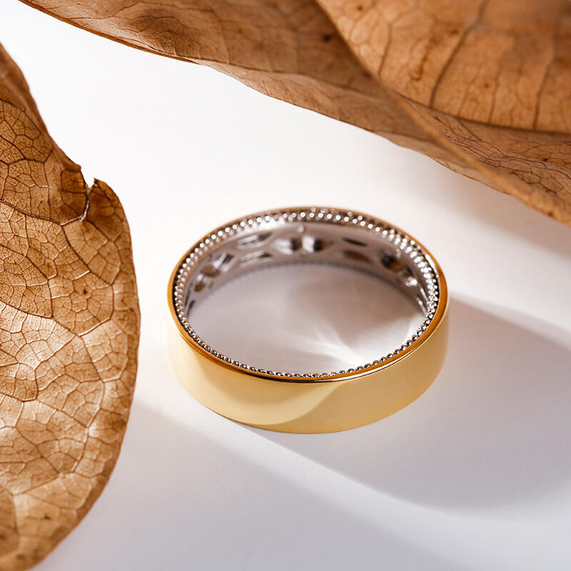 Jeulia Two Tone Floral and Leaf Carved Unique Sterling Silver Men's Band