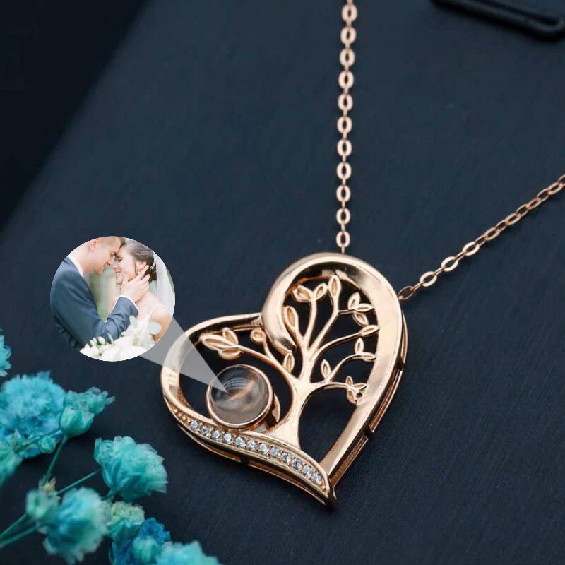 Collana Con Foto Personalizzata A Proiezione - Ciondolo Cuore In Argento 925, Regalo Anniversario Per Lei, Mamma O Fidanzata