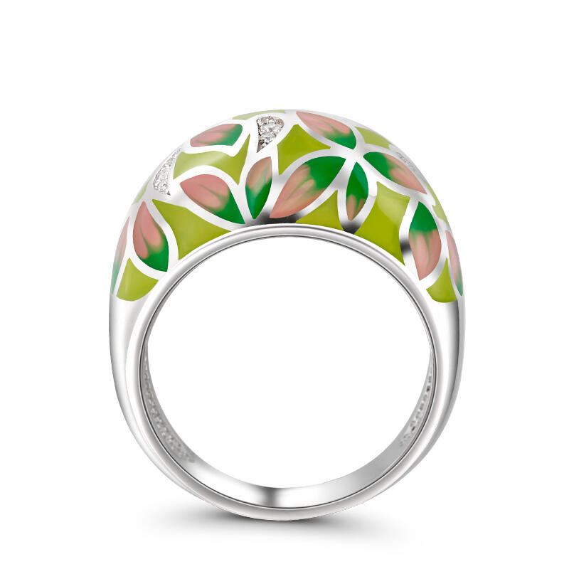 Jeulia "Full Bloom" Enamel Sterling Silver Women's Band