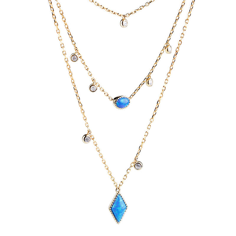 Jeulia Three Wishes Triple Layered Opal Necklace