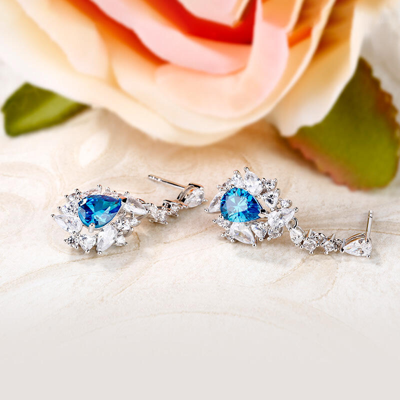 Jeulia Brincos de mulher em prata com pedra azul água-marinha