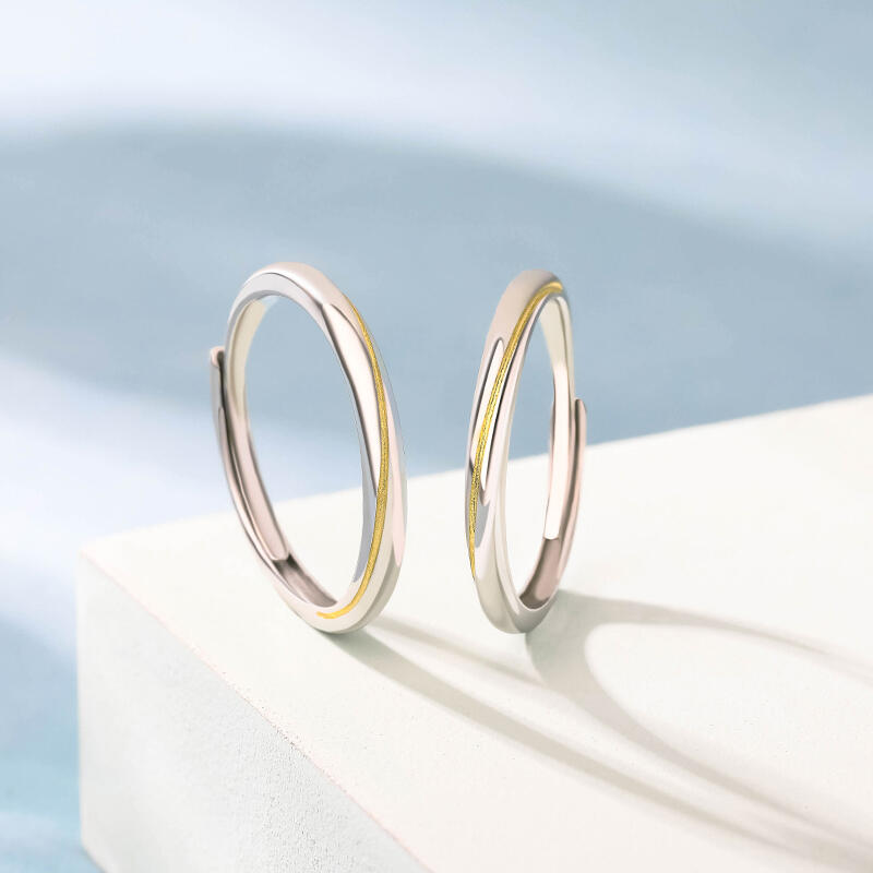 Jeulia Anillos de pareja de Möbius en dos tonos de plata de ley de talla ajustable
