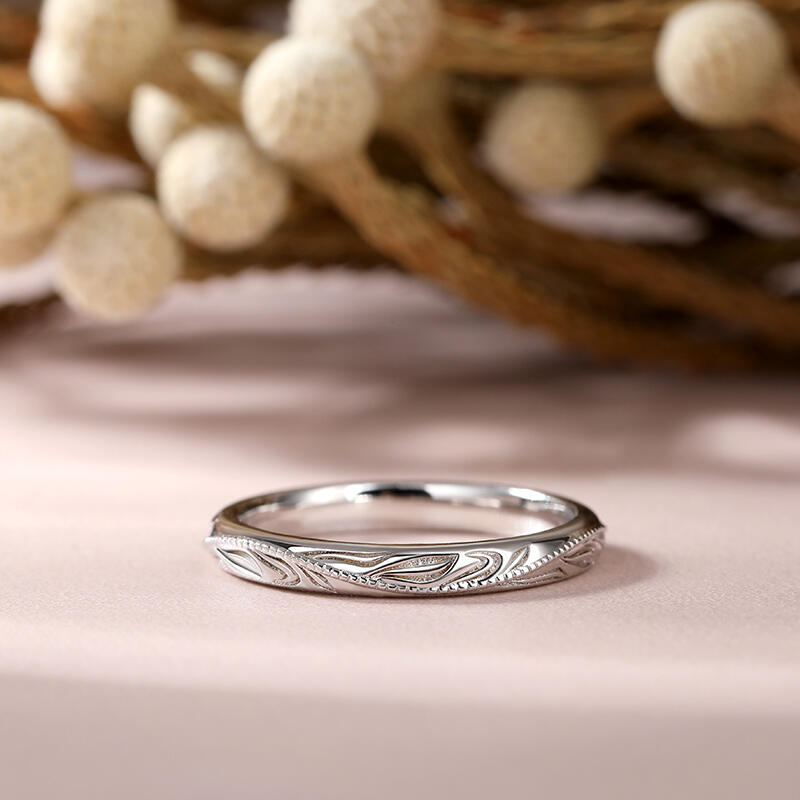 Jeulia Anillo de plata de ley tallado hoja única para mujer