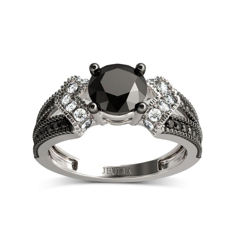 Jeulia Pierścionek Srebrny z Dzielonym Trzonkiem o Szlifie Okrągłym