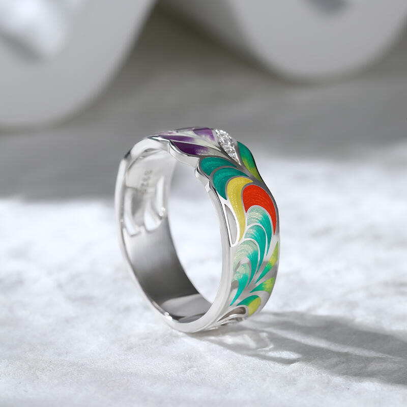 Jeulia Anillo Hoja de Esmalte de Plata Esterlina de Las Mujeres