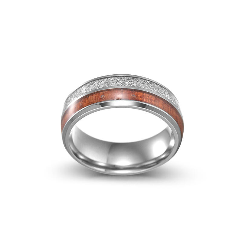 Jeulia Anillo Hombre de Madera Barril de Whiskey deAcero Titanio