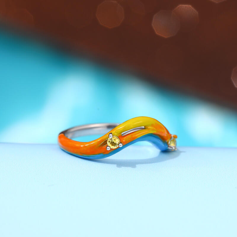 Jeulia Anillo de Plata Esterlina con Esmalte Azul y Naranja