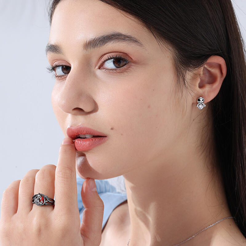 Jeulia "Everlasting Love" Skull Couple Sterling Silver Ring