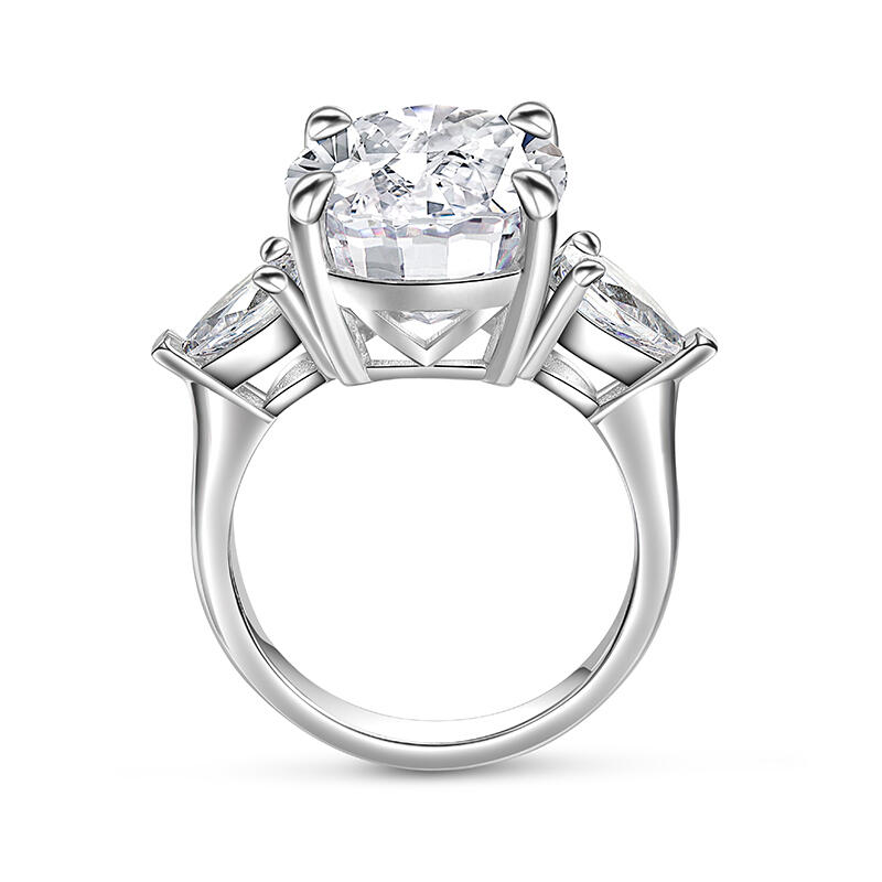 Jeulia Three Stone Oval Cut Sterling Silver Ring