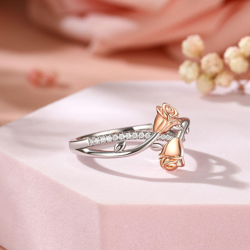 Jeulia "Roses for You" Twist Two Tone Sterling Silver Ring