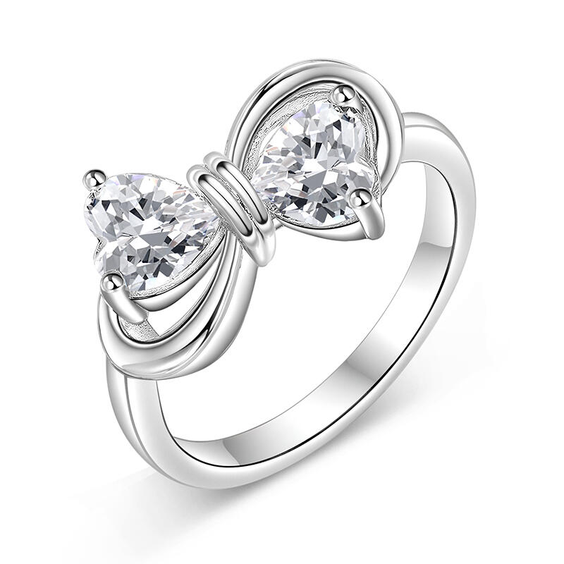 Jeulia Infinity Bow Double Heart Birthstone Ring Sterling Silver