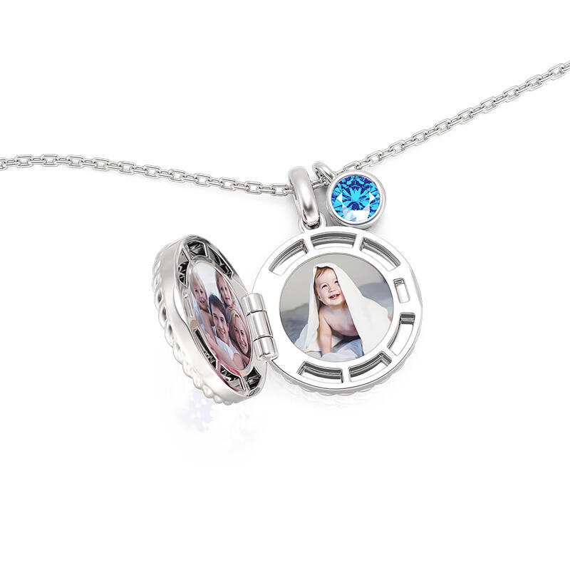 Jeulia Star Moon Custom Photo Birthstone Necklace