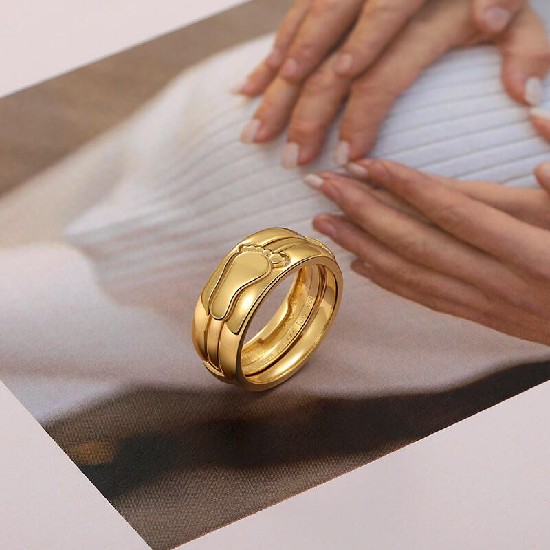 Jeulia Anillos de Rompecabezas con Huella Personalizada y Grabado de Plata de Ley