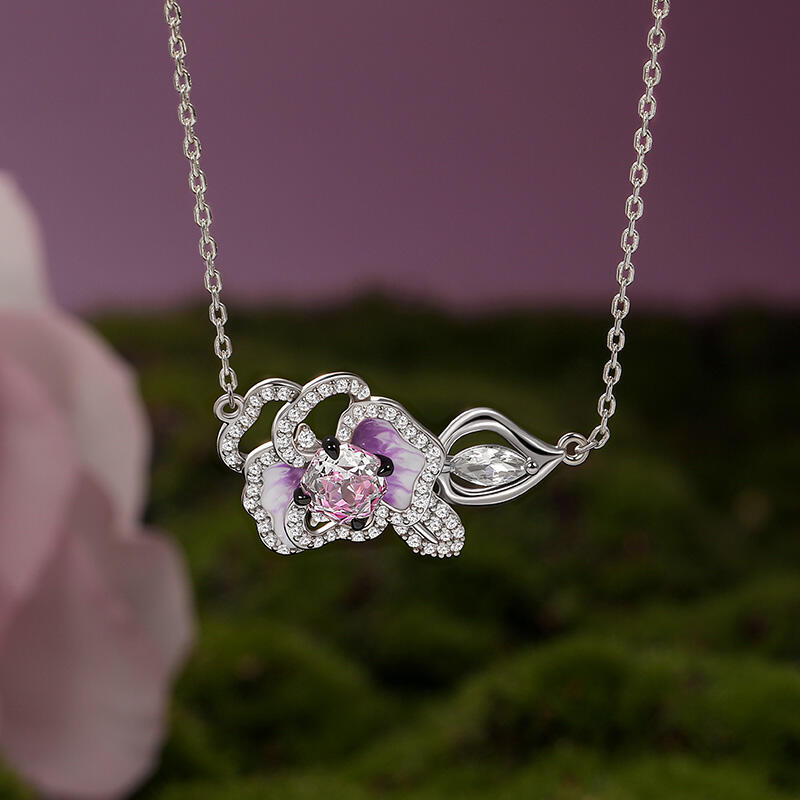 Jeulia Midsummer Night Pansy Love Flower Necklace