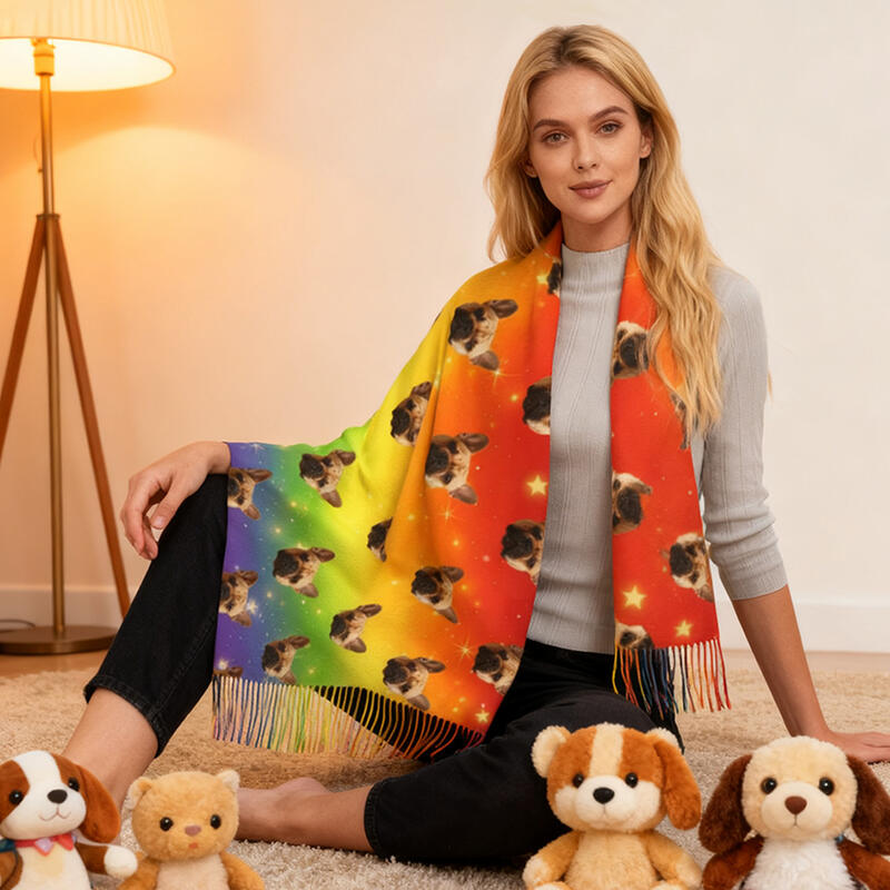 Anpassad halsduk med foto på husdjur Regnbågsfärgad valphalsduk Nyårspresent till djurälskare