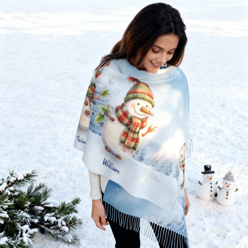 Écharpe personnalisée avec nom d'enfant écharpe mignonne avec bonhomme de neige cadeau de Noël pour la famille