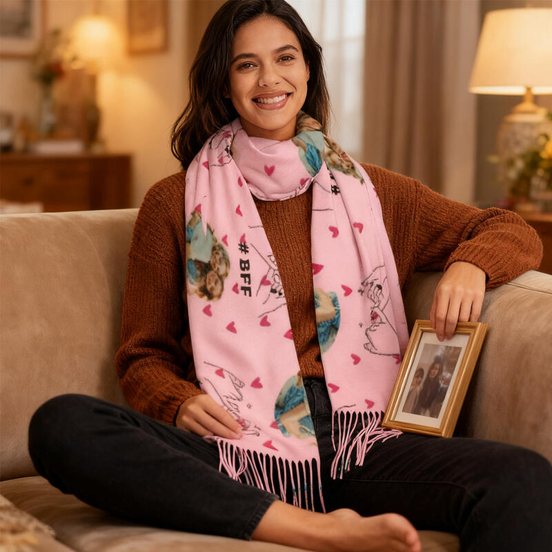 Individuell gestalteter Fotoschal mit Herzmotiv RRosa Schal Fernbeziehungsgeschenk für die beste Freundin