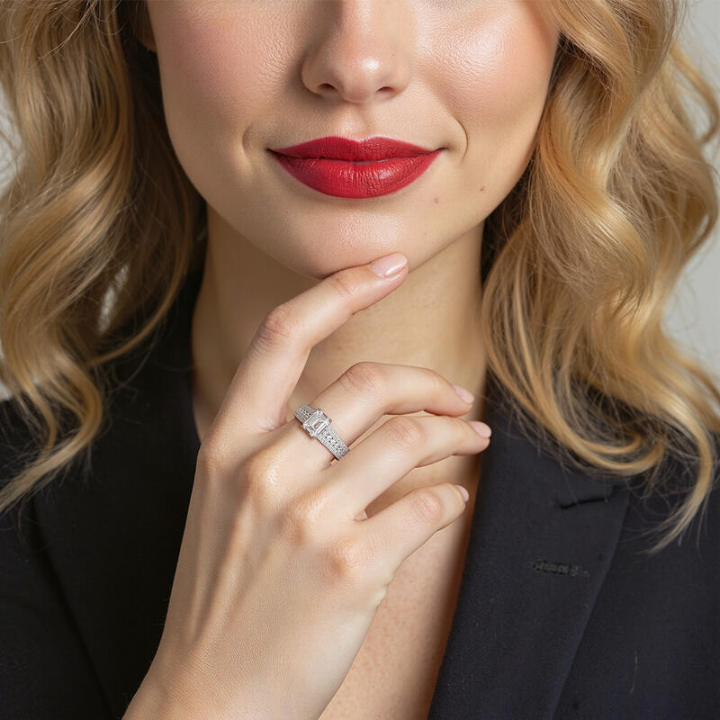 "Enchanted Love Story" Emerald Cut Side Stone Engagement Ring