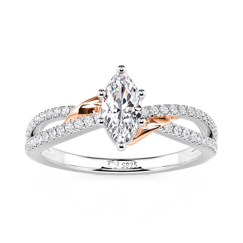 Jeulia Amore Two Tone Ribbon Twisted Marquise Engagement Ring
