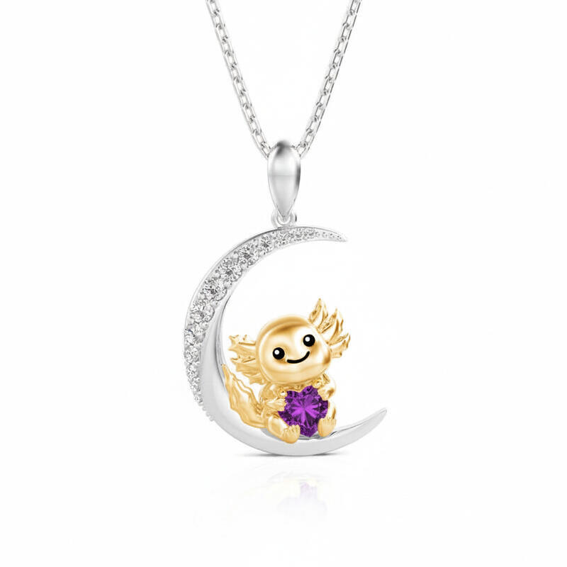 Jeulia Luna Astra Custom Moonlit Axolotl Heart Birthstone Necklace