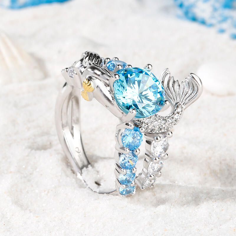 Jeulia "Goddess of the Sea" Sterling Silver Mermaid Ring