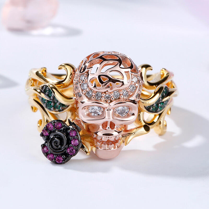 Jeulia Anillo Con Calavera De Plata Esterlina Rosa
