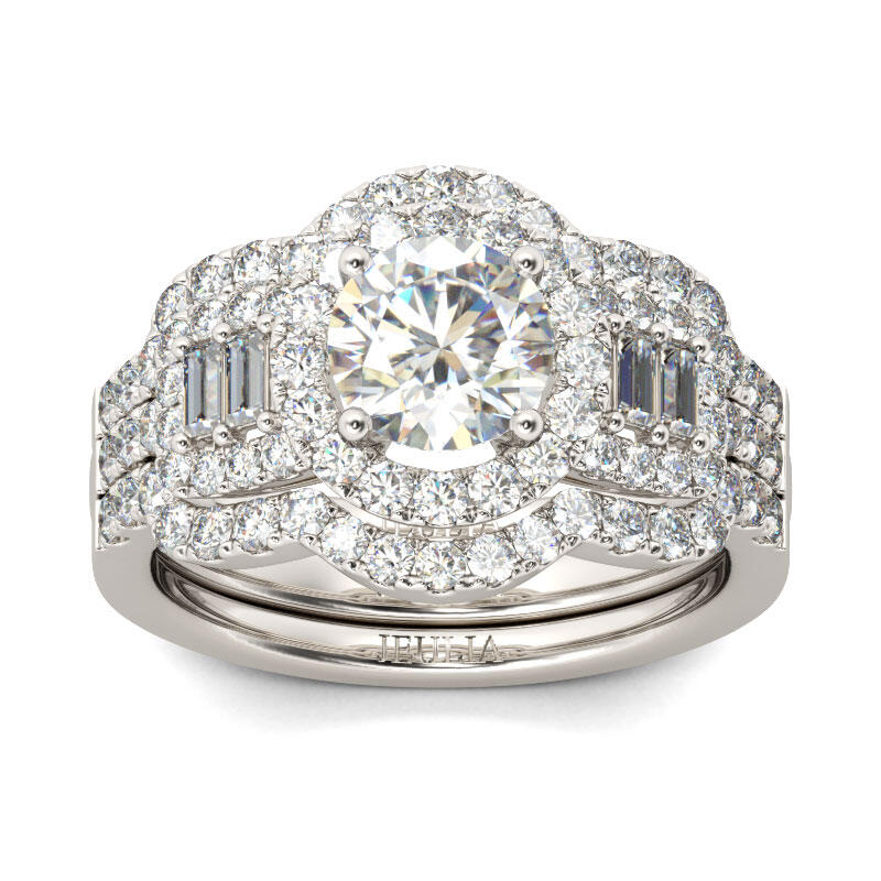 Jeulia Halo Round Cut Sterling Silver Ring Set