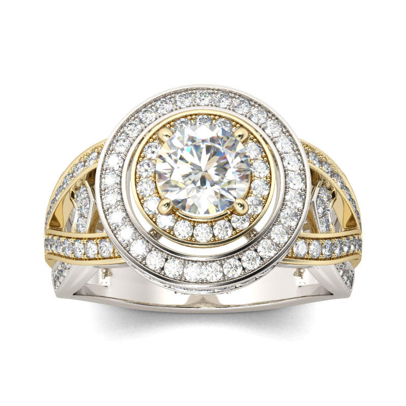 Jeulia Anillo De Talla De Dos Tonos Halos Rerondas En Plata De Ley