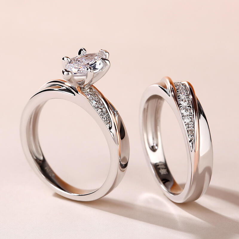 Jeulia Anillos De Plata Esterlina Diagonal Marquesa Set De Con Piedra