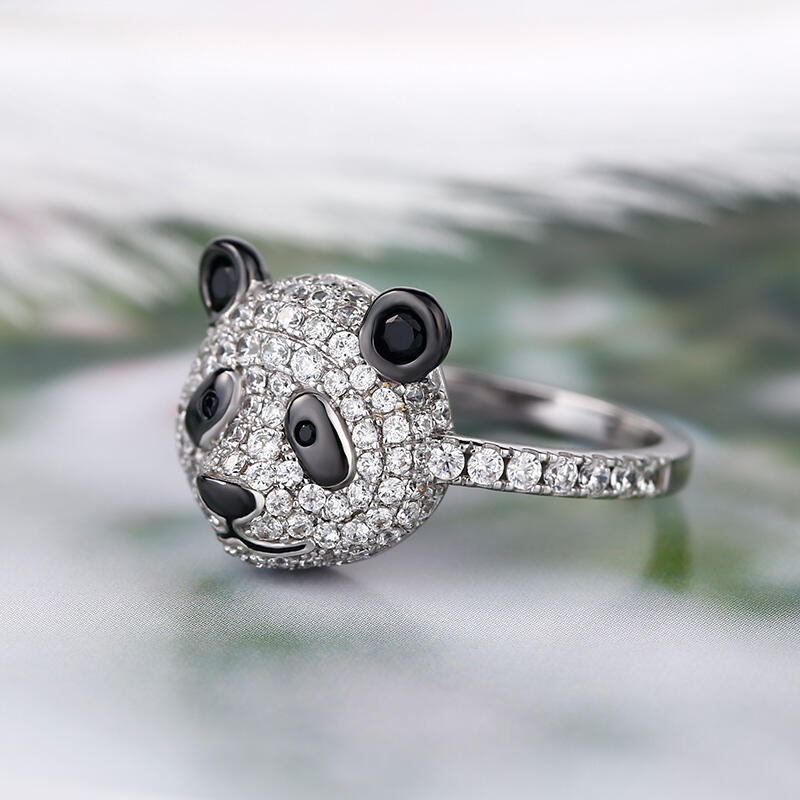 Jeulia "Be Calm and Steady" Cute Panda Sterling Silver Ring