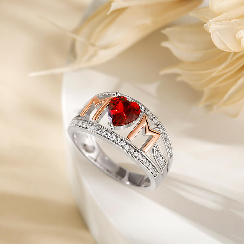 Jeulia "Eternal Love for Mom" Heart Cut Sterling Silver Ring